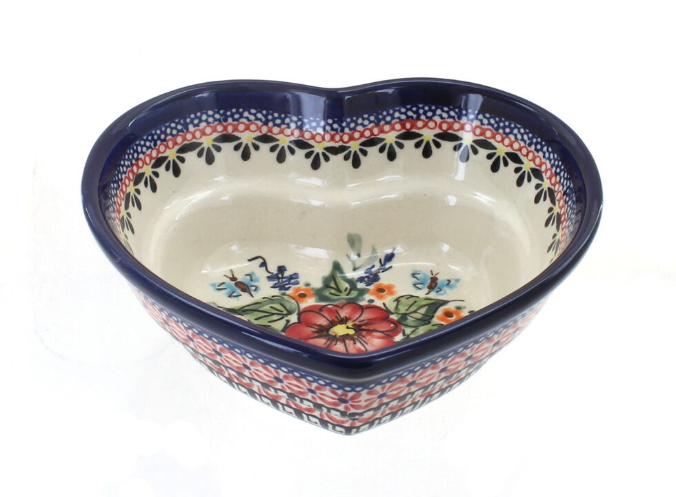 Blue Rose Polish Pottery Country Meadow Small Heart Bowl