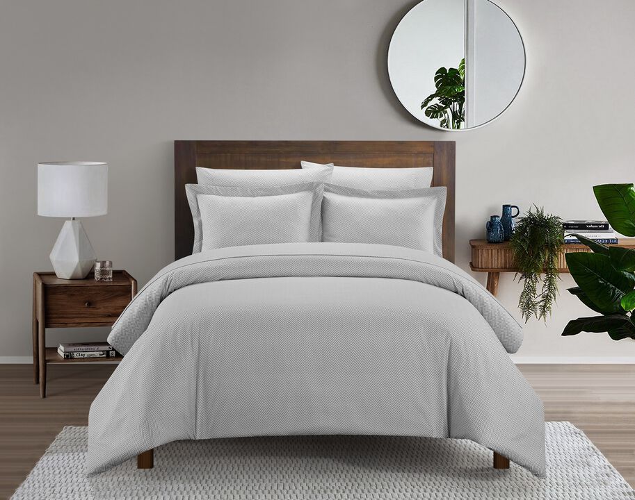 Chic Home Laurel Duvet Cover Set Graphic Herringbone Pattern Print Design Bedding - Pillow Shams Included - 3 Piece - Queen 90x90", Grey