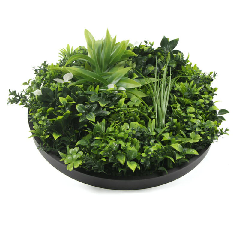 Luxury Artificial Green Wall Plant Wall Circle 30" Black Frame UV Resistant