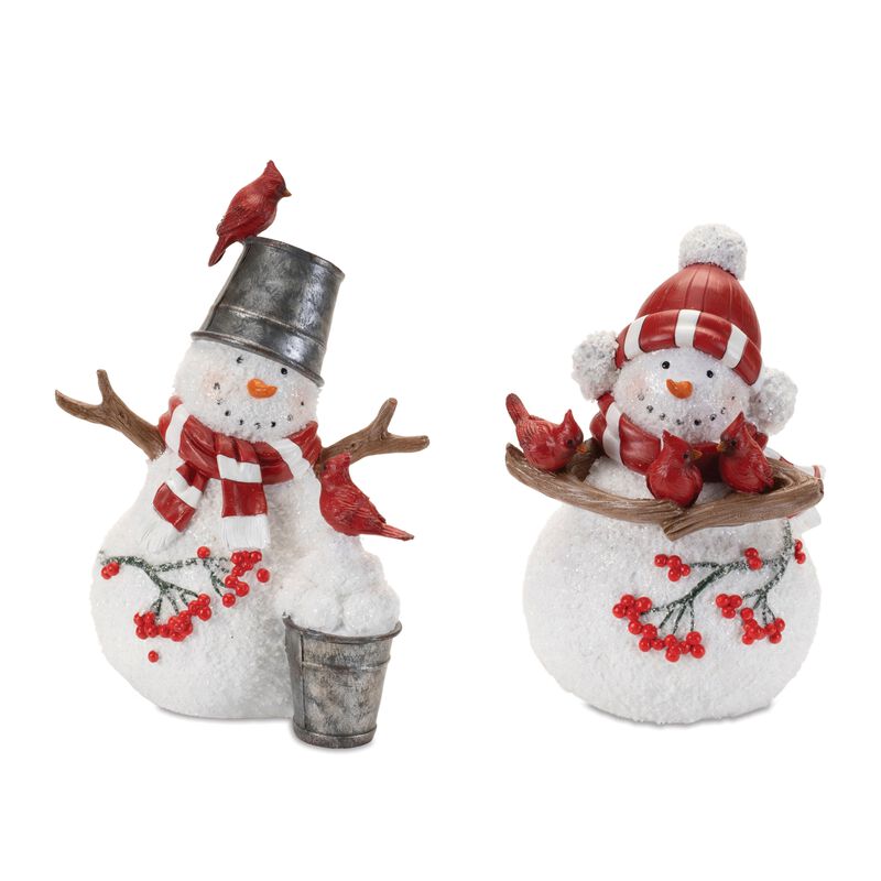 Cardinal Snowman Figurines, Set of 2 for Christmas Mantel or Shelf Styling