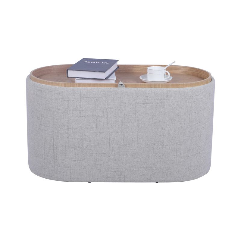 Storage Ottoman with Reversible Wooden Tray Top, Natural