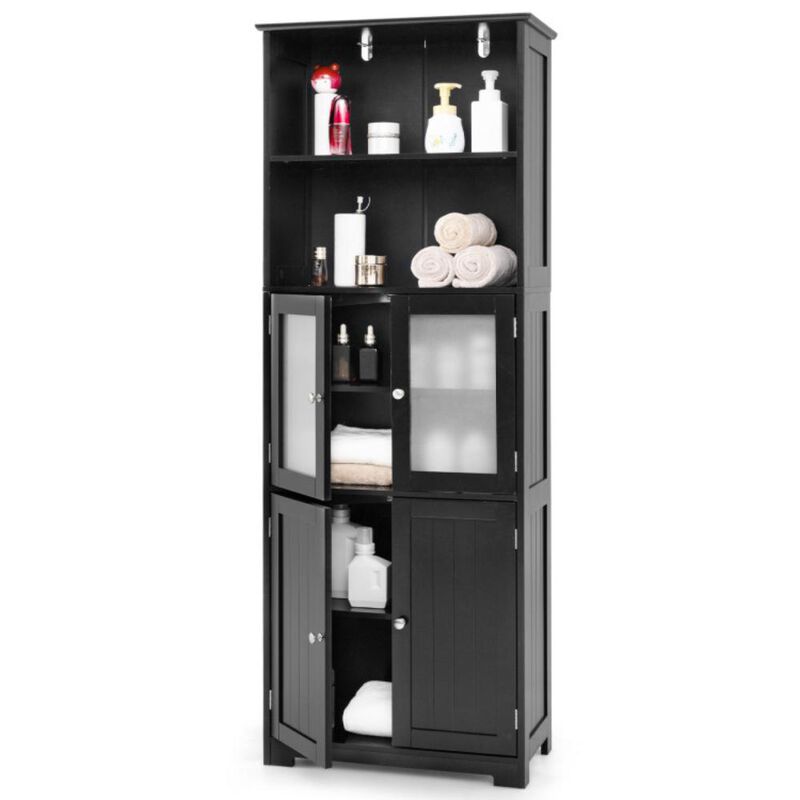 Hivvago 6-Tier Freestanding Bathroom Cabinet with 2 Open Compartments and Adjustable Shelves