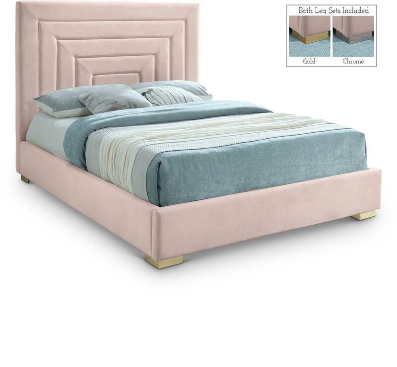 Meridian Furniture Nora Pink Velvet Queen Bed