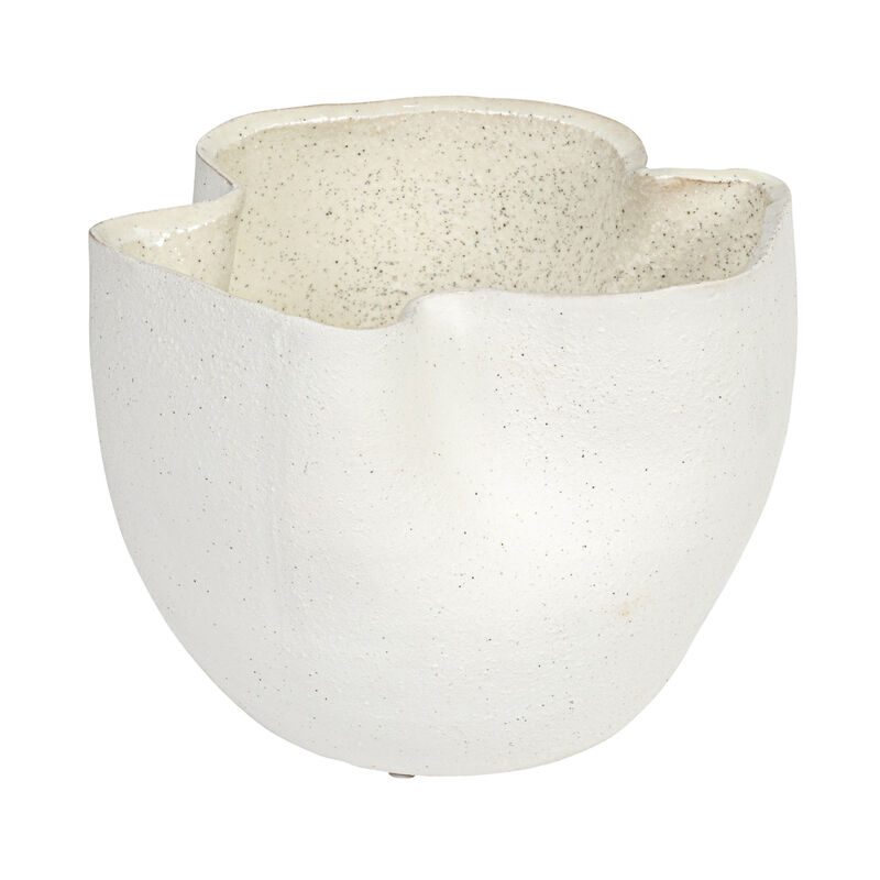 7.25 Inches Stoneware Ruffled Planter with Sand Finish and Reactive Glaze, Holds 4 Inches Pot, White image number 0