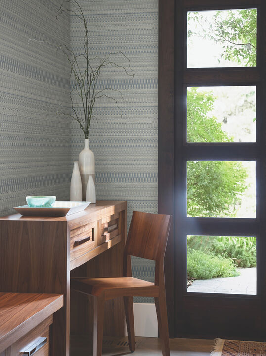 Tapestry Stitch Navy Wallpaper