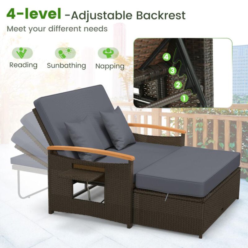 Hivvago Outdoor Wicker Daybed with Folding Panels and Storage Ottoman image number 4