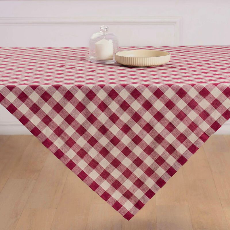 Solino Home Morgan Check 100% Linen Table Throw &ndash; Handcrafted, Machine Washable, Perfect for Holiday and Everyday Dining