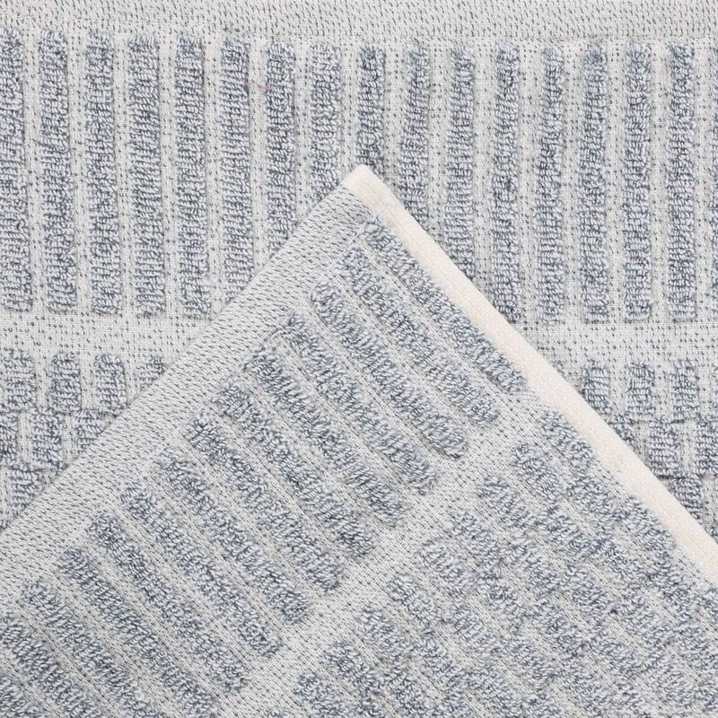 Cotton Blend Bathroom Towel Set with Checkered Pattern and Ribbed Border Design image number 2