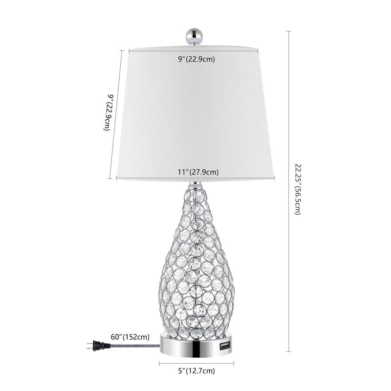 Lily 22.25" Midcentury Modern Iron LED Table Lamp with USB Charging Port, Clear (Set of 2)