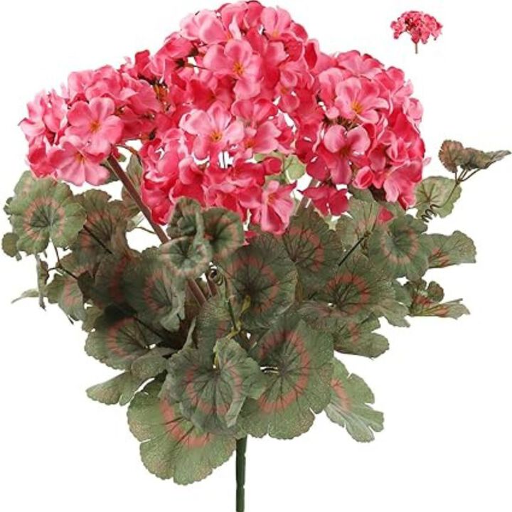 Two Pink Artificial Geranium Flower Bush | UV Resistant Decorative Silk Artificial Plant Perfect for Outdoors or Indoor Décor, 18-Inch Tall