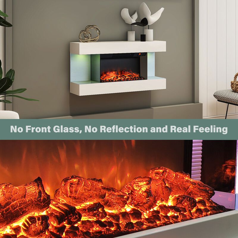 MONDAWE Stylish Electric Fireplace Integrated 3-Sided Fireplace with 32" Suspended LED Light Mantel with Remote Control