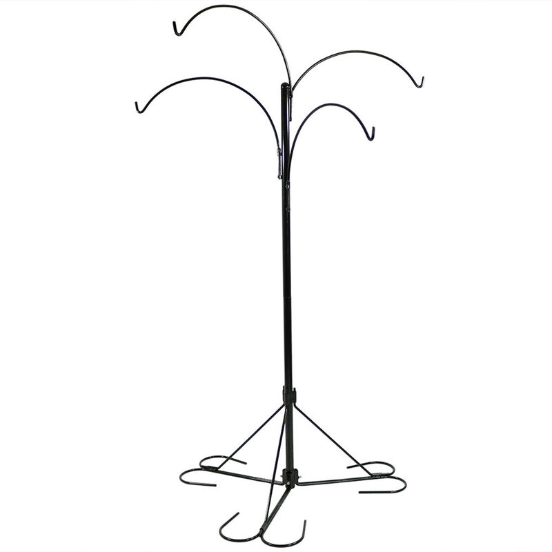Sunnydaze Black Steel Hanging Basket Stand with 4 Adjustable Arms - 84 in