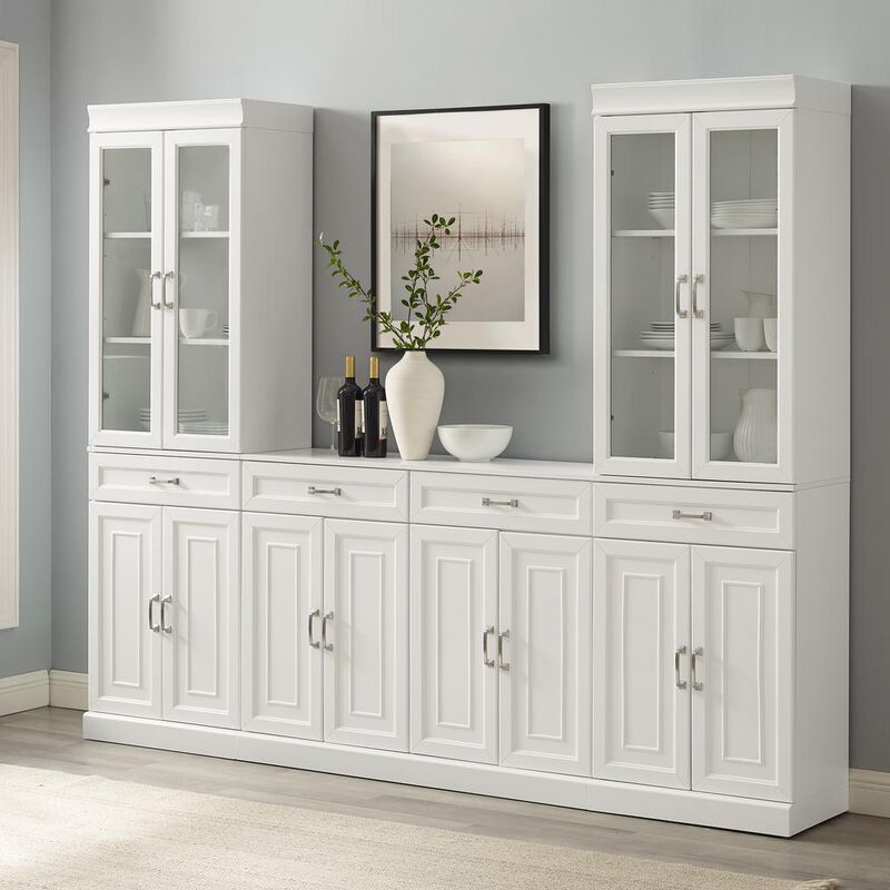 Crosley Furniture Stanton 3Pc Sideboard And Glass Door Pantry Set White - Sideboard & 2 Pantries