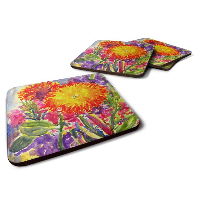 Caroline's Treasures 6077FC Flower-Aster Foam Coasters (Set of 4), 3.5 H x 3.5 W, Multicolor