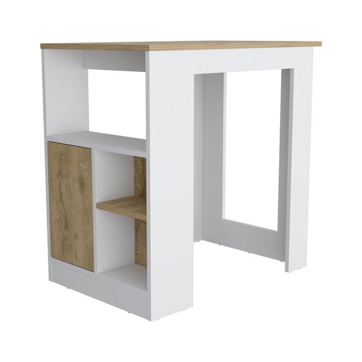 DEPOT E-SHOP Masset Kitchen Island with Side Shelve and Push to open Cabinet , White / Macadamia -Kitchen