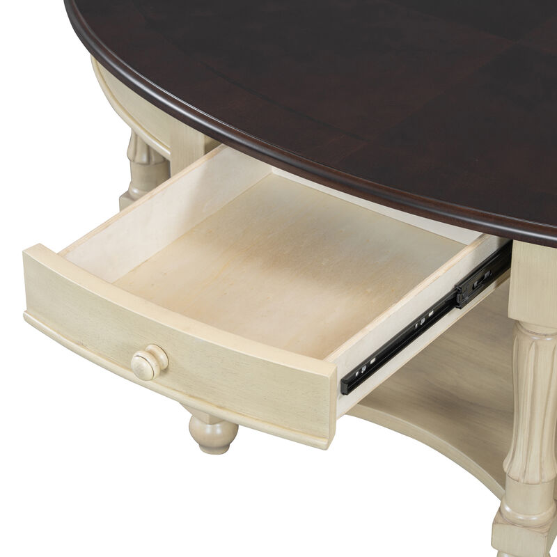 Merax Vintage Oval Coffee Table with Drawer & Storage Shelf - French Country Cocktail Table for Living Room