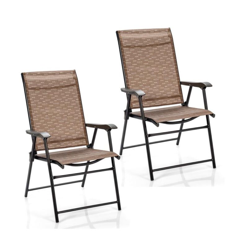 Hivvago 2 Pieces Outdoor Patio Folding Chair with Armrest for Camping Garden