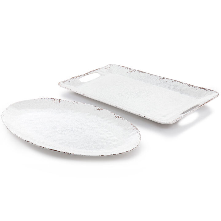 Laurie Gates Mauna 2 Piece Melamine Serving Tray Set in White