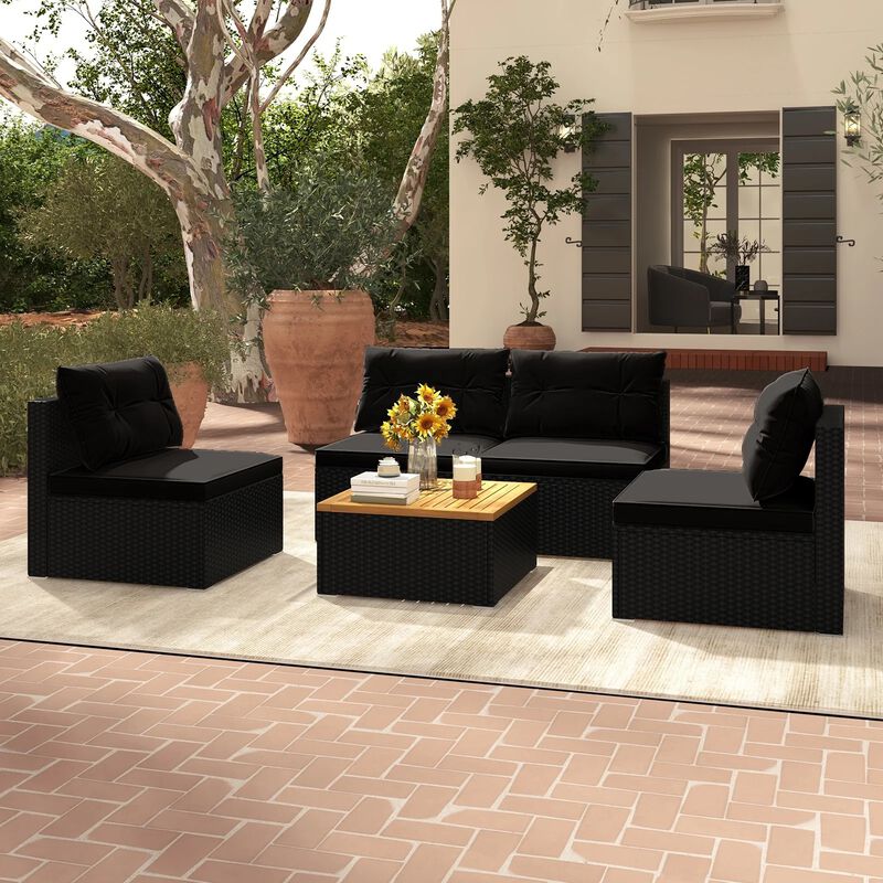 Mondawe 5 Piece Outdoor Furniture Set with Solid Tabletop and Soft Cushions
