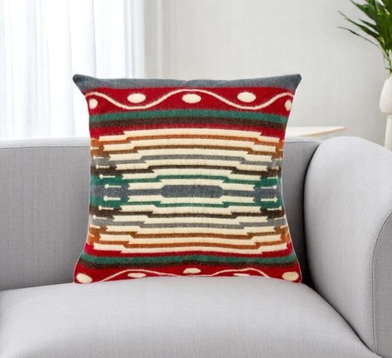 HomeRoots 16" Blue And Ivory Southwestern Throw Pillow Cover image number 1