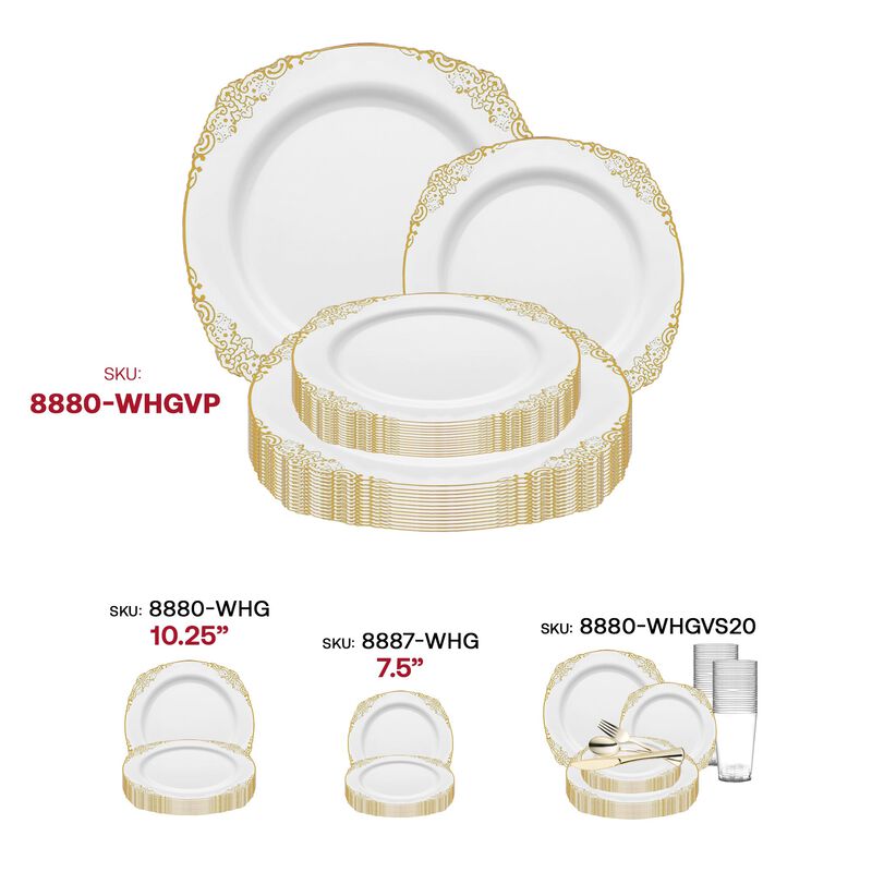 White with Gold Fancy Round Plastic Dinnerware Value Set (120 Sets) image number 6