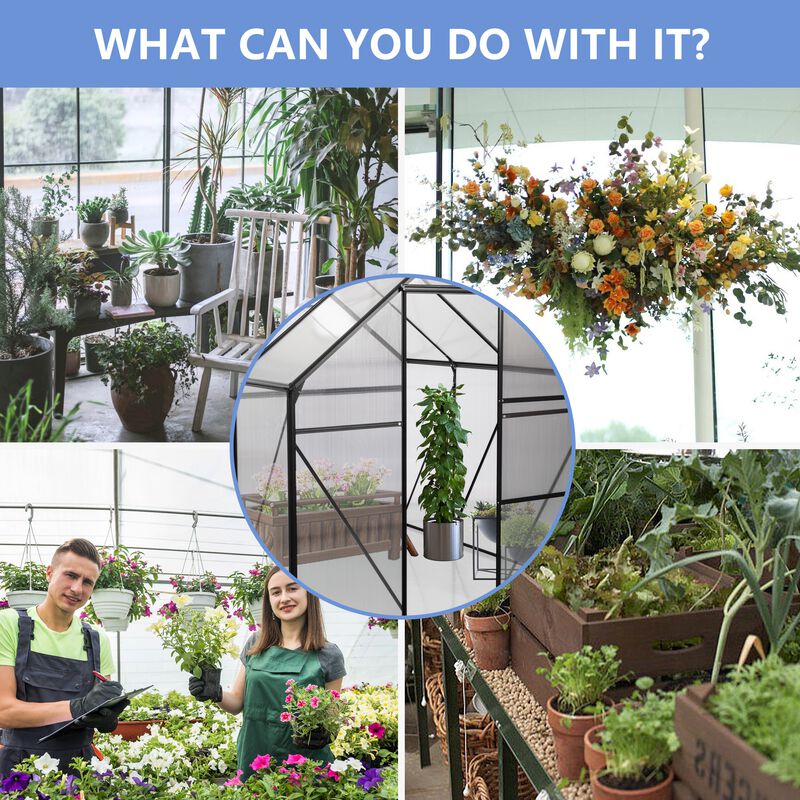 6X6FT BLACK Polycarbonate Greenhouse Raised Base and Anchor Aluminum Heavy Duty Walk-in Greenhouses image number 7