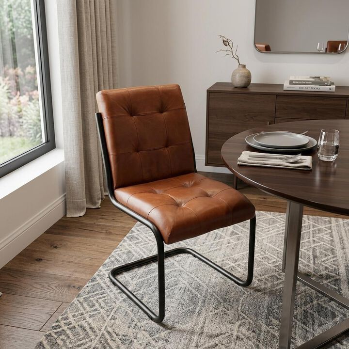 HomeRoots Tufted Cinnamon and Black Upholstered Leather Dining Side Chair