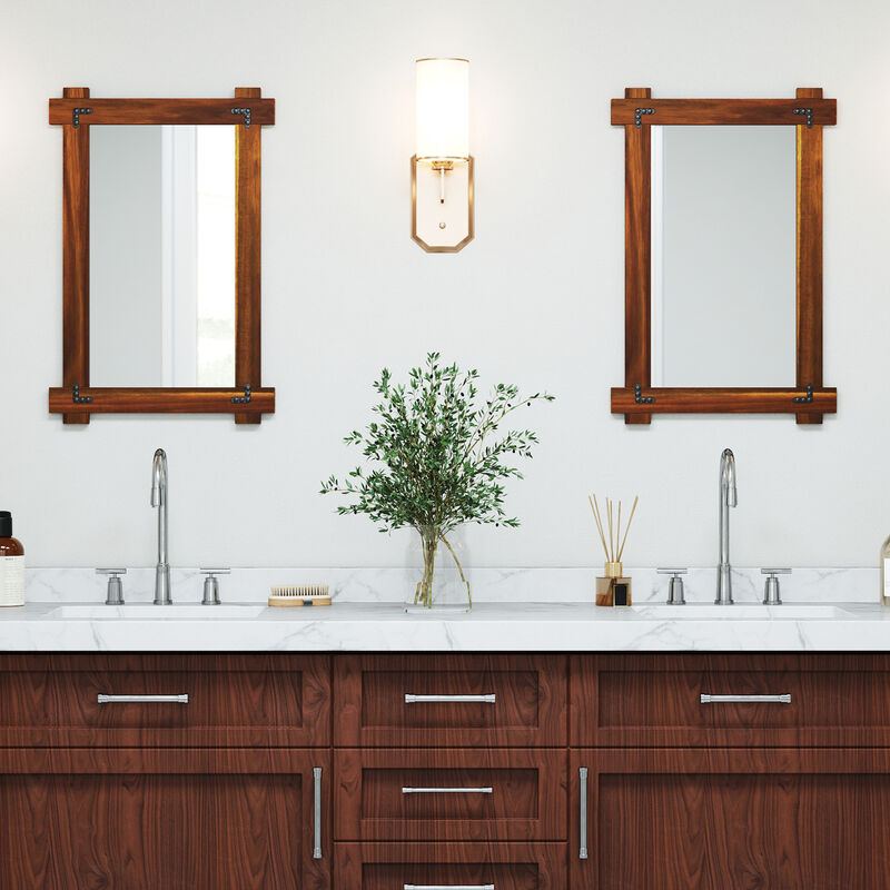Acacia Wood Framed Mirror with Vintage Rivet Detailing for Stylish Home Decor