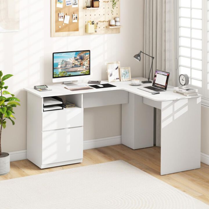 Hivvago L-Shaped Computer Desk with Letter File Drawer