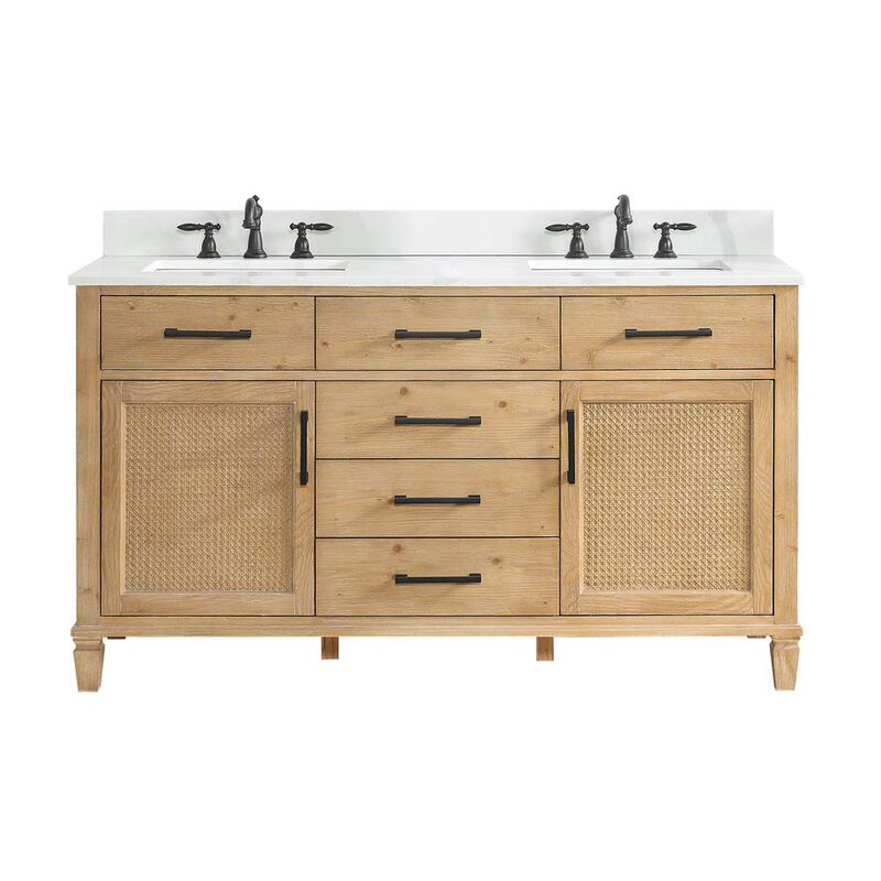 Altair Double Bathroom Vanity in Weathered Fir with Stone Countertop without Mirror