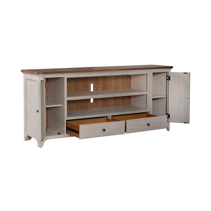Liberty Furniture Farmhouse Reimagined 80 Inch TV Console  - Antique White with Chestnut Tops image number 3