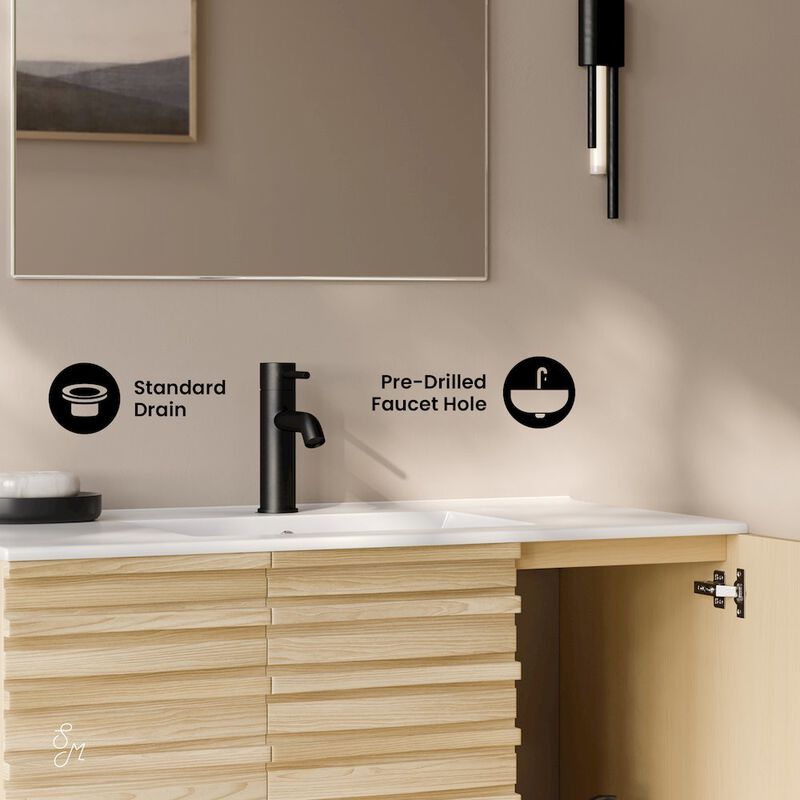 Cascade 36" Wall-Mounted Bathroom Vanity in Natural Oak with Sink Top image number 3