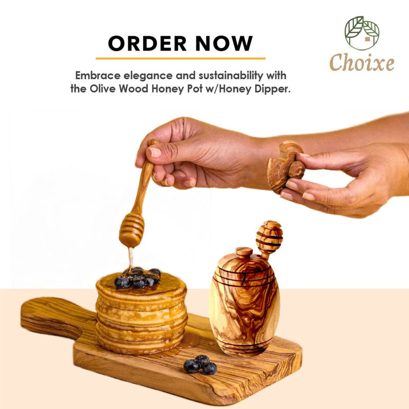 Olive Wood Honey Pot w/Honey Dipper image number 5