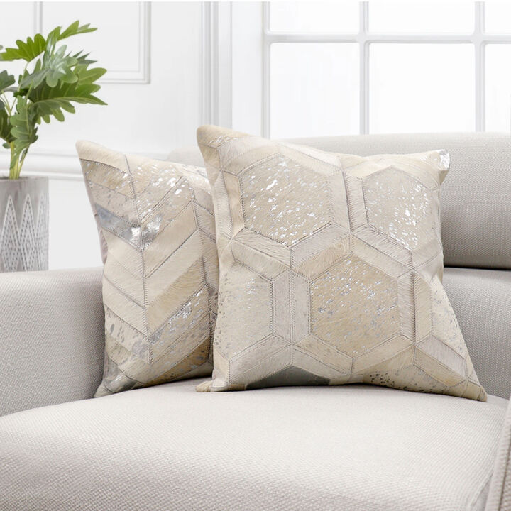 Pasargad Home Safari Chevron Silver Cowhide Throw Pillow