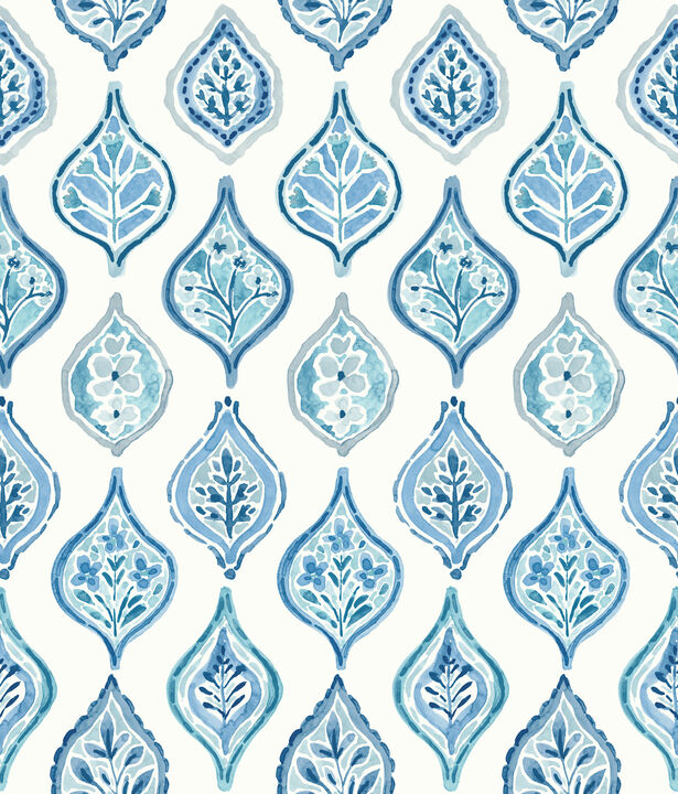 Marketplace Motif White & Blue Wallpaper