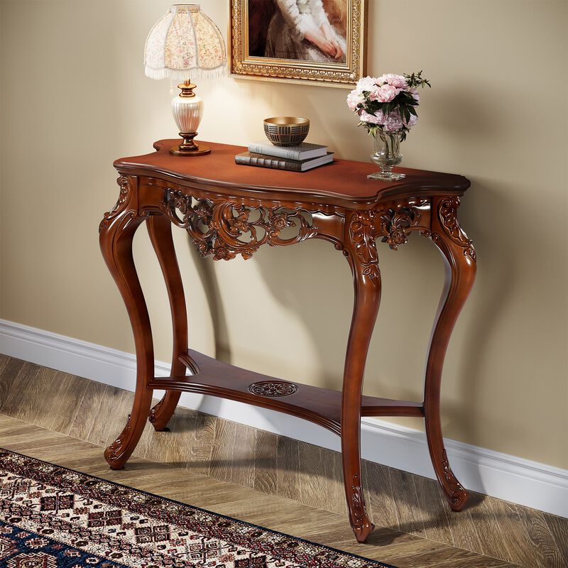 Entryway Hallway Console Table with Elegant Two-Tier Design-Walnut image number 1