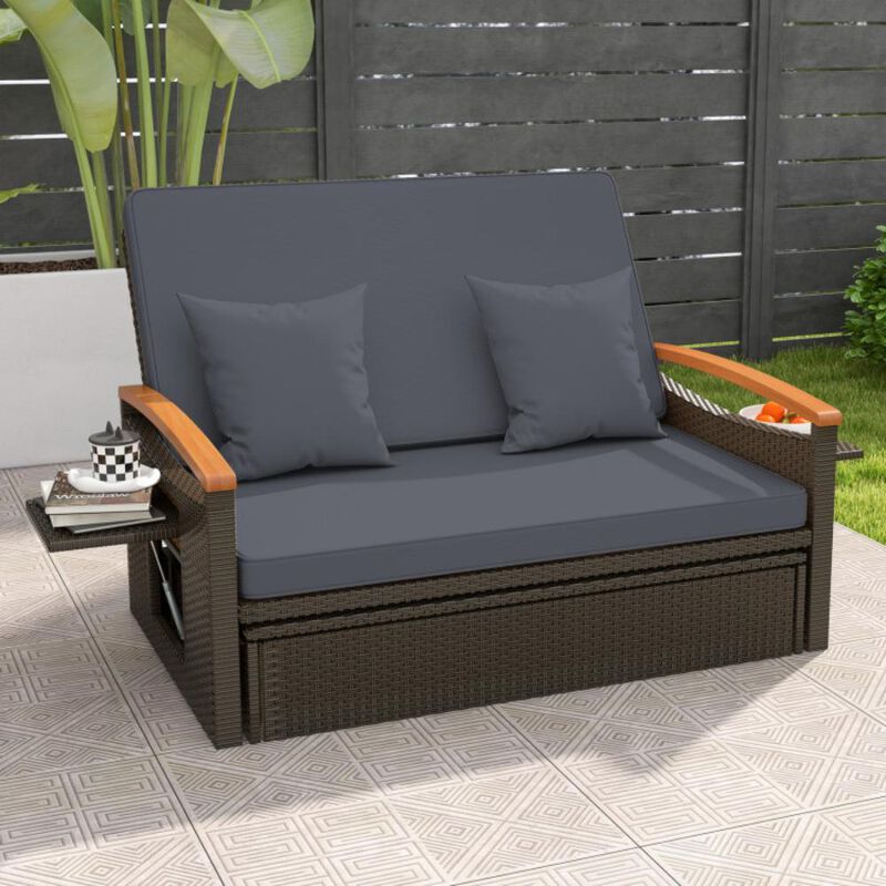 Hivvago Outdoor Wicker Daybed with Folding Panels and Storage Ottoman image number 1