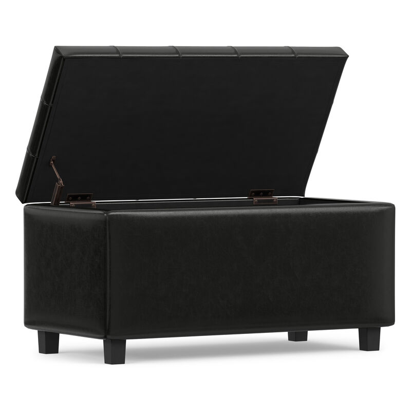 Cosmopolitan 34 inch Wide Transitional Rectangle Storage Ottoman in Midnight Black Vegan Faux Leather, Assembled image number 3