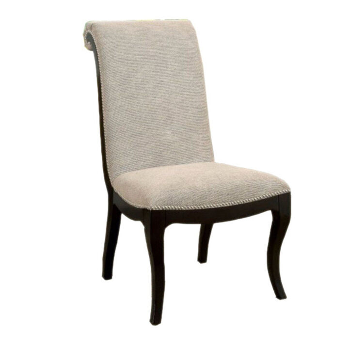 Fabric Upholstered Wooden Side Chair, Set of 2, Gray and Black-Benzara