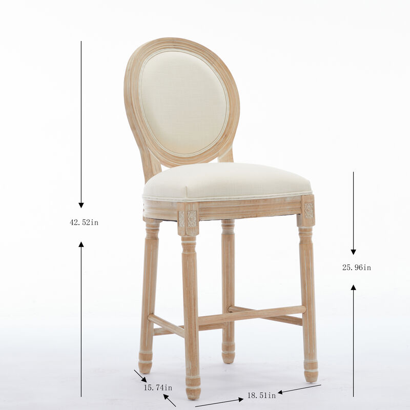 Streamdale Solid Wood Bar stools Set of 2, Classic French Country Wooden Barstools with Upholstered Seating image number 4