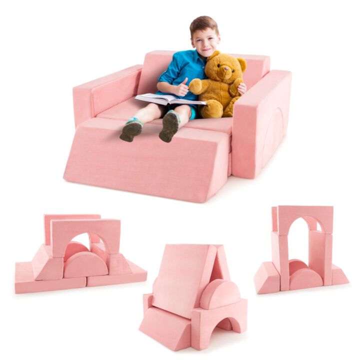 Hivvago 8 Pieces Kids Modular Play Sofa with Detachable Cover for Playroom and Bedroom