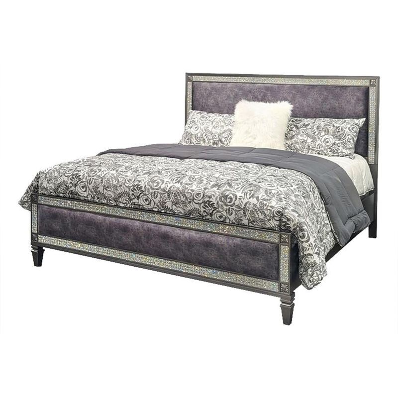 Queen Bedroom Set, Gray, Nickel Wood, 2 Piece Set with Nightstand image number 2