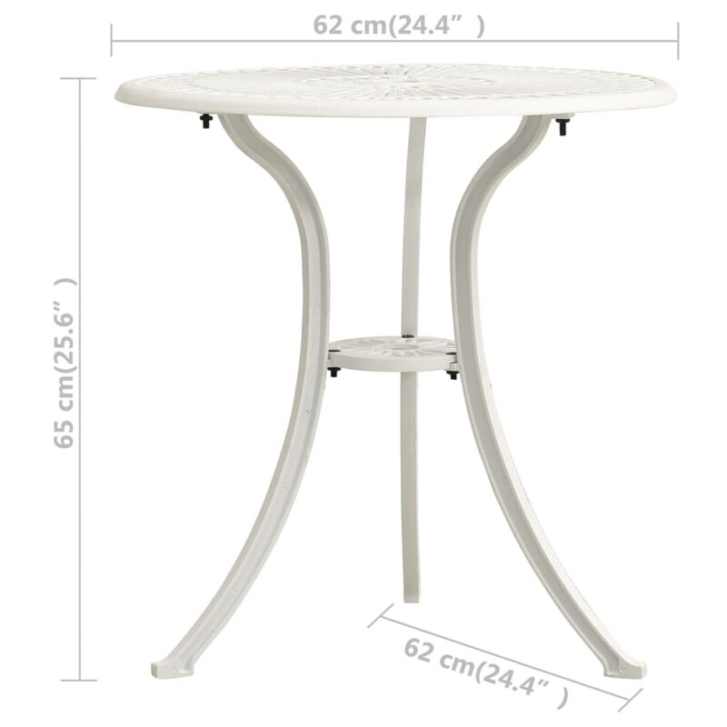 vidaXL Garden Table White 24.4"x24.4"x25.6" Cast Aluminum