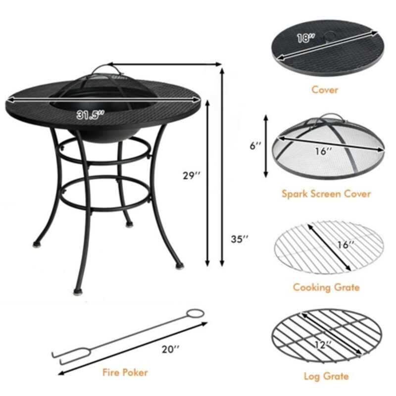 4-in-1 Fire Pit with Grill, Ice Bucket, and Dining Table for Outdoor Use