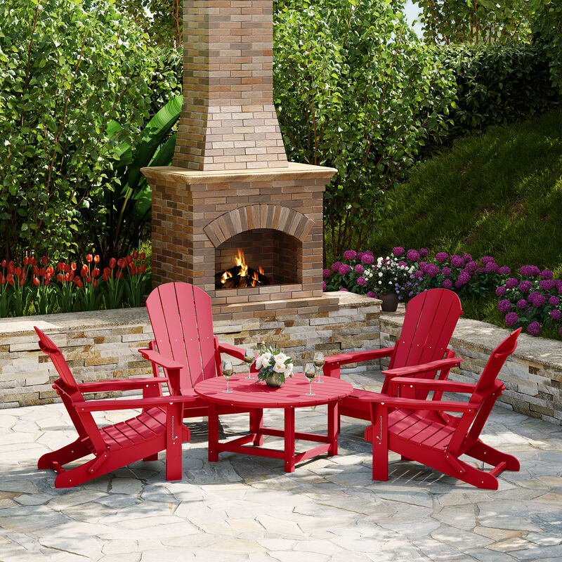WestinTrends 5-Piece HDPE Folding Adirondack Chair Outdoor Patio Conversation Set image number 1