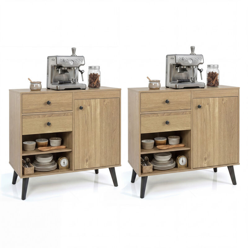 Set of 2 Kitchen Buffet Cabinets with Drawers and Open Storage image number 3