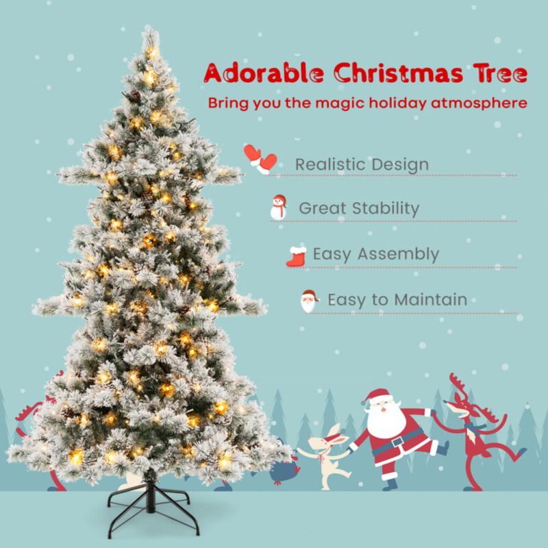 Hivvago 7 Feet Flocked Christmas Tree with Pine Needles