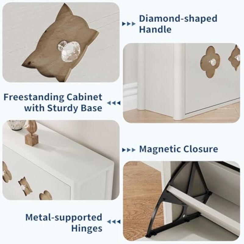 Entryway Shoe Storage Cabinet 3 Drawer Flip White Down Anti image number 3