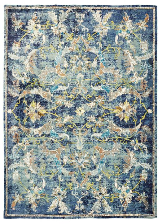4 x 6 Blue and White Jacobean Pattern Area Rug
