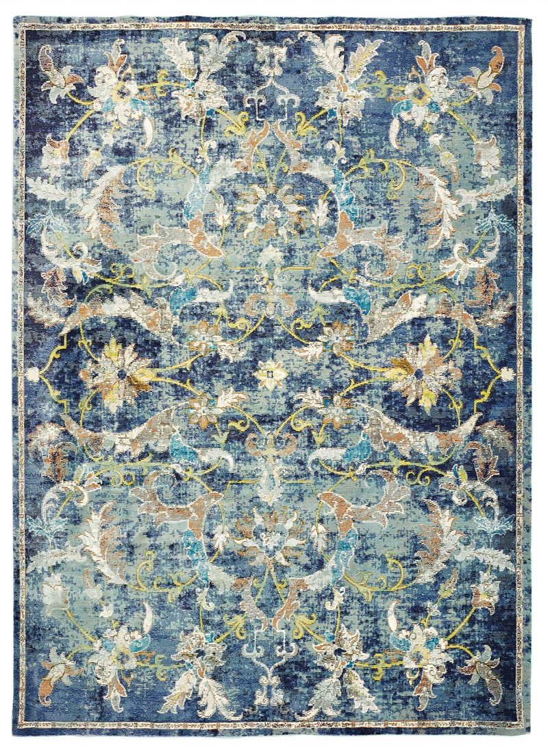 4 x 6 Blue and White Jacobean Pattern Area Rug